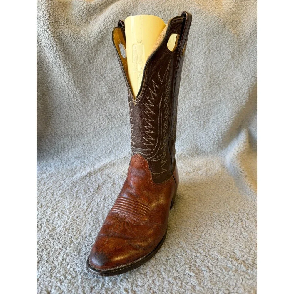 VINTAGE NOCONA Cowboy Boots Mens 9.5D Brown Leather Two Tone Western Rodeo 5016